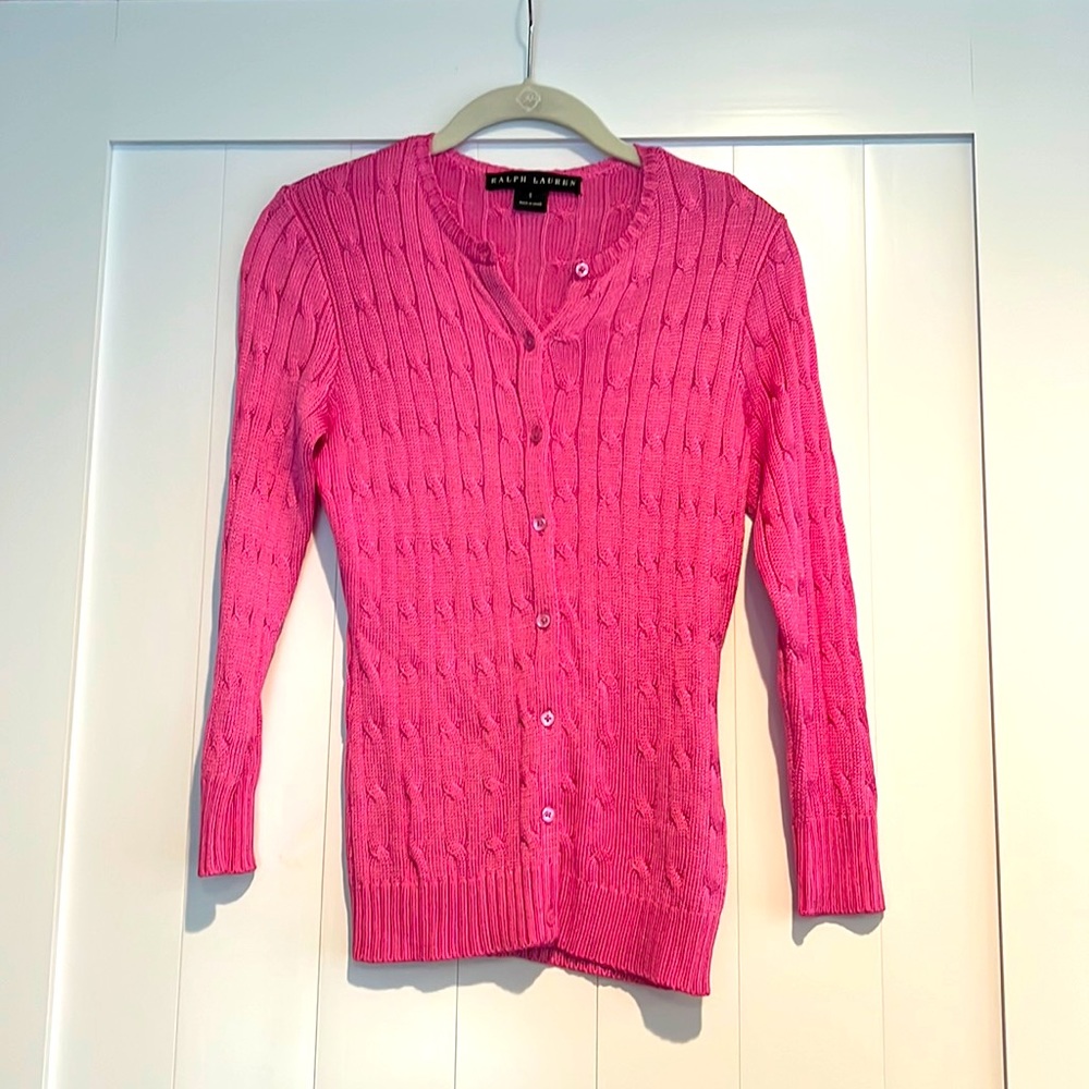 Ralph Lauren hot pink cardigan sweater (small) 100% silk